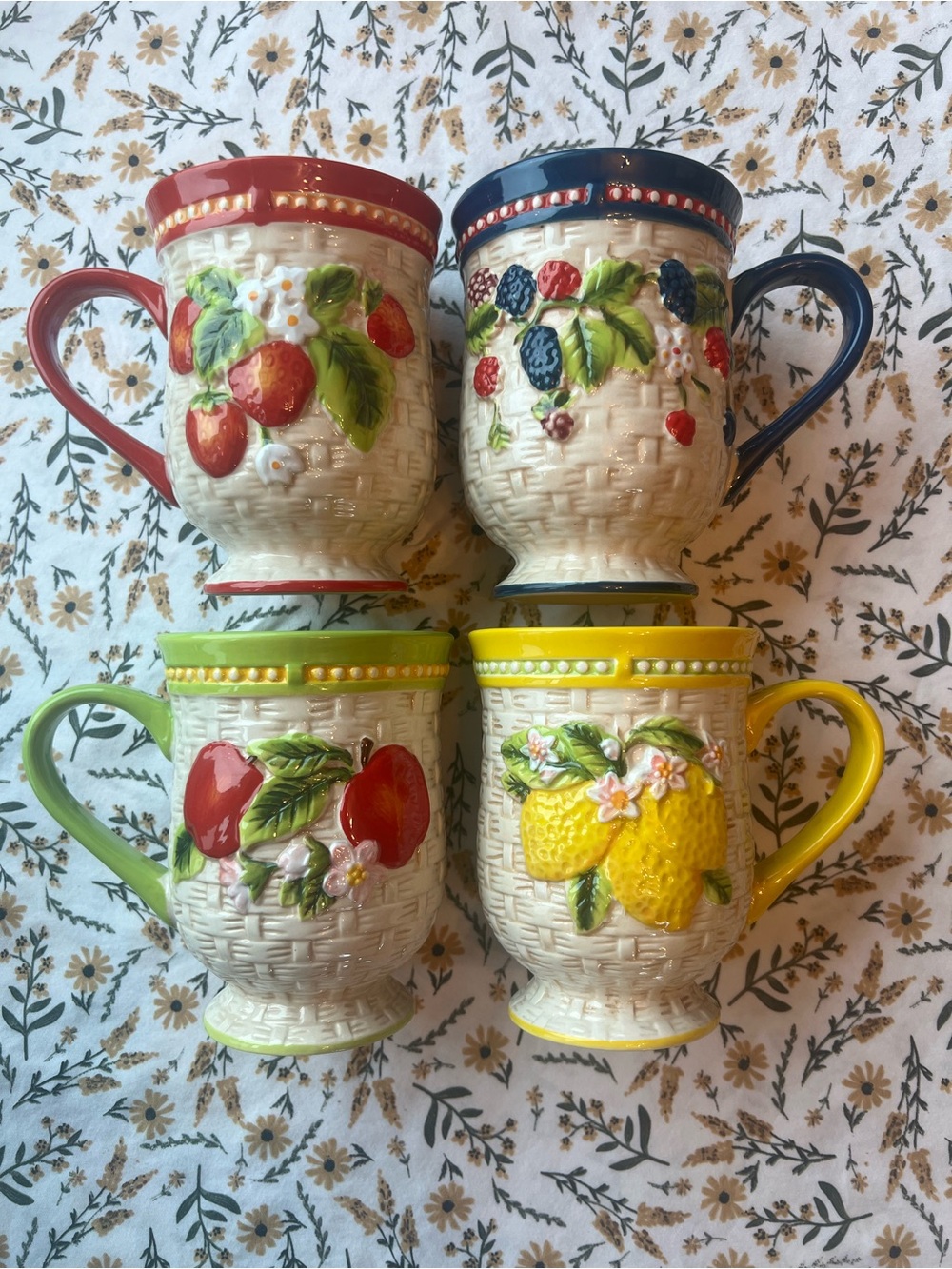 Temptations Basketweave Pattern Strawberry, Mixed Berry , Apple and Lemon, 4 Set
